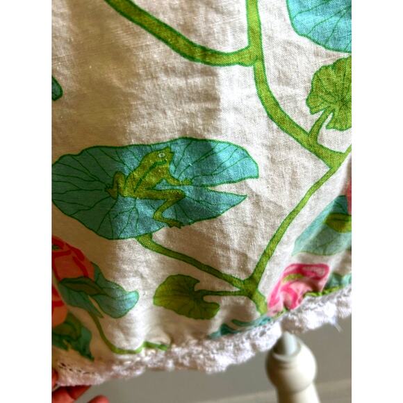 VTG Lilly Pulitzer Linen Dress 6 Frogs In Lily Pads Shift Lace Flower RARE 90s - Picture 4 of 15
